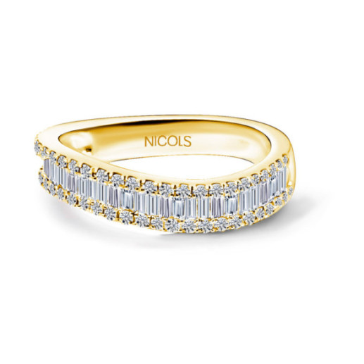 Abelia Diamond Ring 0.60 Yellow Gold Wave - Carving baguette