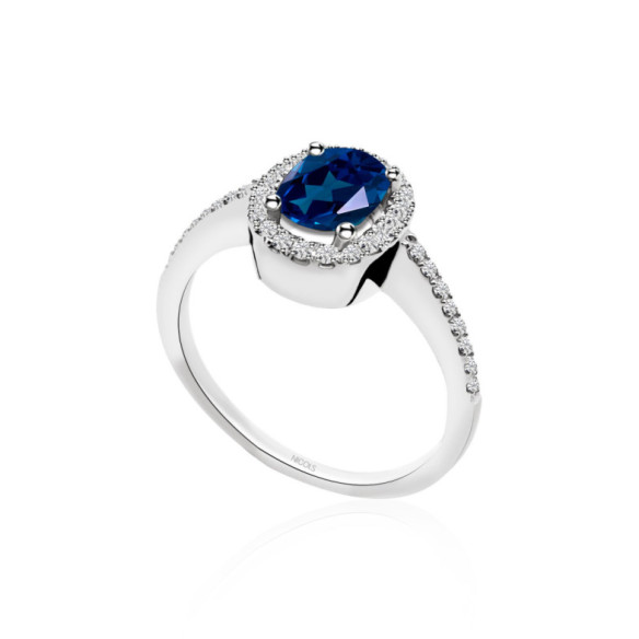 Anello con zaffiro dal bordo della dalia 0,90 - Anelli zaffiro