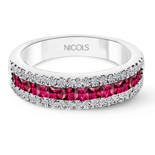 Anillo Rubis Princesa y Diamantes Amelia 0.30 - Anillos de Rubí