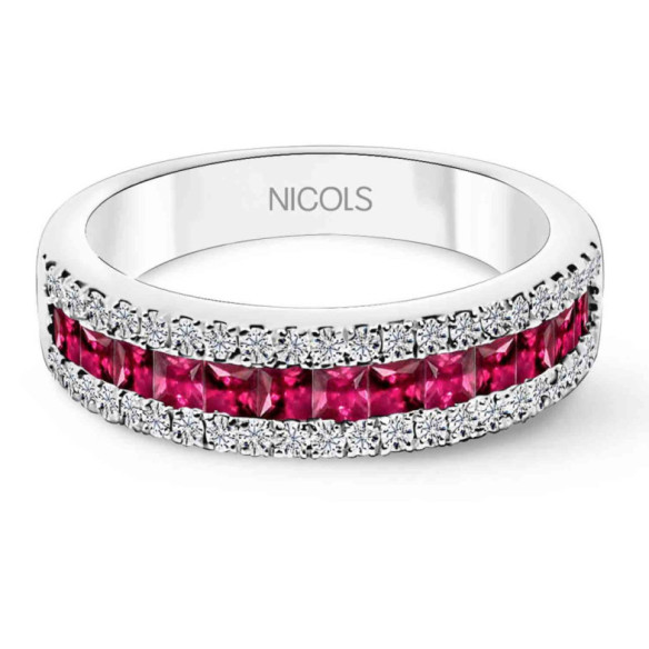 Anillo Rubis Princesa y Diamantes Amelia 0.30 - Bagues rubis