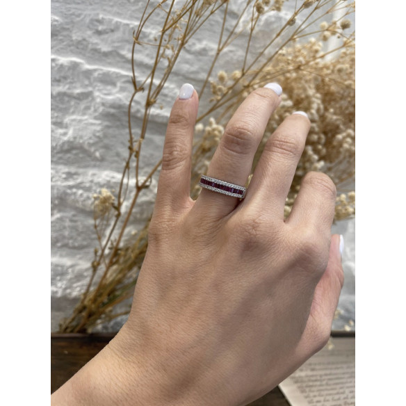 Anillo Rubis Princesa y Diamantes Amelia 0.30 - Bagues rubis