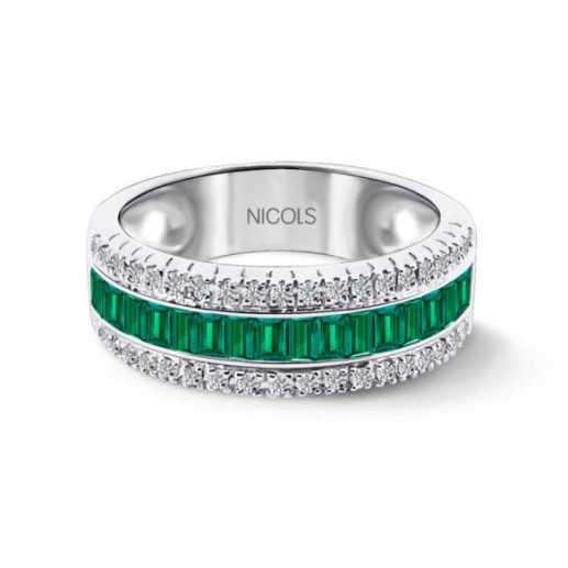 Emerald and Baguette Diamonds Ring Amelia 0.30 - Emerald rings