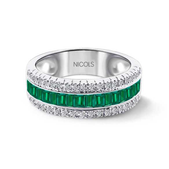 Anillo Esmeralda y Diamantes Baguette Amelia 0.30 - Anillos de Esmeralda