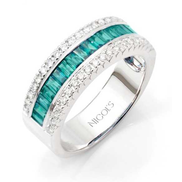 Anillo Esmeralda y Diamantes Baguette Amelia 0.30 - Anillos de Esmeralda