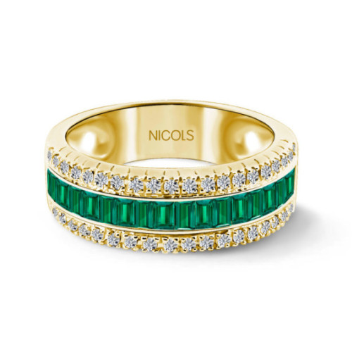Anillo Esmeralda y Diamantes Baguette Amelia 0.30 Oro Amarillo - Bagues de fiançailles vertes