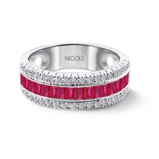 Anillo Rubíes y Diamantes Baguette Amelia 0.30 - Alianzas de Compromiso