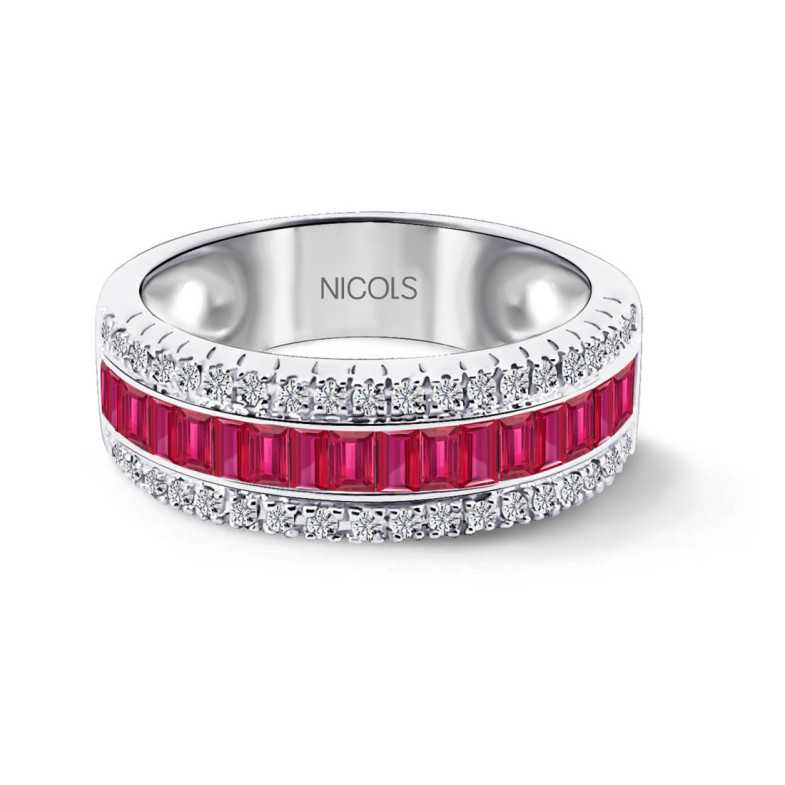 Anillo Rubíes y Diamantes Baguette Amelia 0.30 - Alianzas de Compromiso