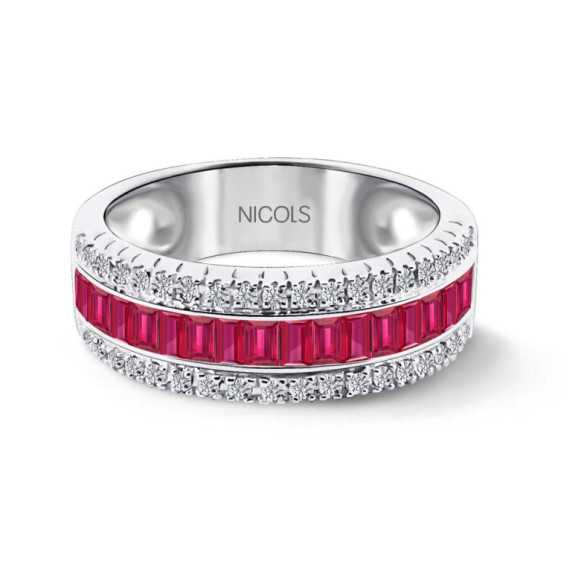 Anillo Rubíes y Diamantes Baguette Amelia 0.30 - Alianzas de Compromiso