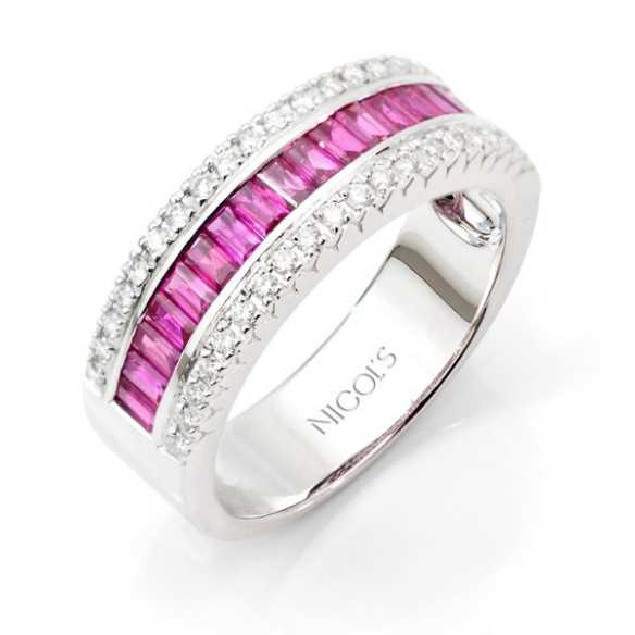 Anillo Rubíes y Diamantes Baguette Amelia 0.30 - Alianzas de Compromiso