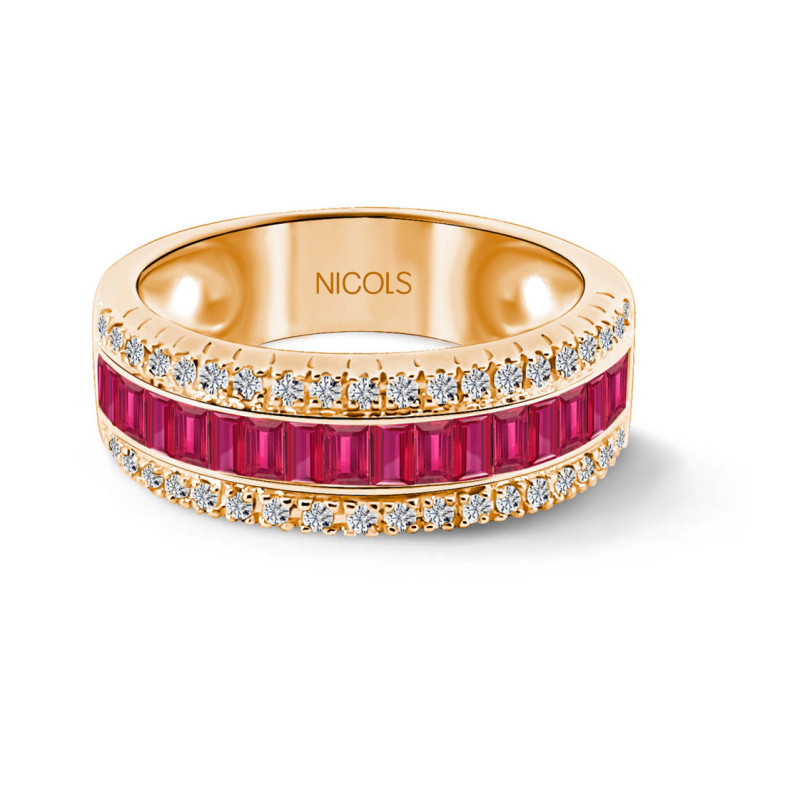 Anillo Rubíes y Diamantes Baguette Amelia 0.30 Oro Rosa - ANILLOS