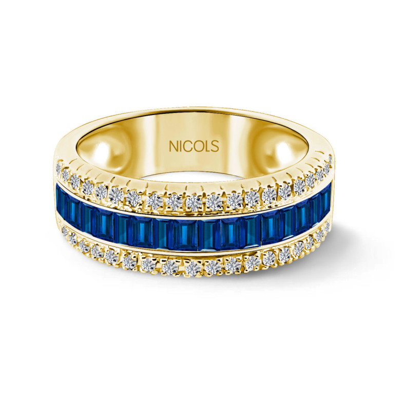 Anillo Zafiros y Diamantes Baguette Amelia 0.30 Oro Amarillo - Ringe Farbsteine