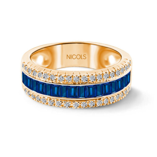 Anillo Zafiros y Diamantes Baguette Amelia 0.30 Oro Rosa - Anelli zaffiro