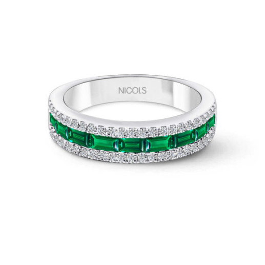 Anillo Esmeralda Alianza Baguette Amelia - Anillos de Esmeralda