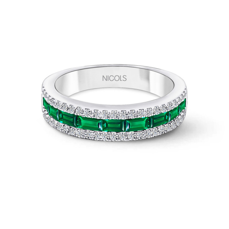Anello Smeraldo Baguette Alleanza Amelia - Smeraldo