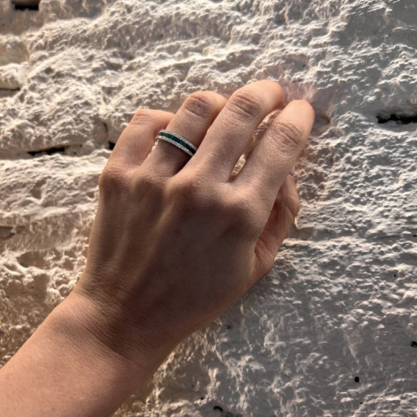 Anello Smeraldo Baguette Alleanza Amelia - Smeraldo