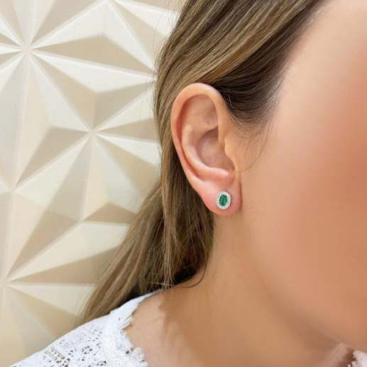 Emerald Diamond Earrings DIAMOND COLOR OVAL BORDER - Emerald Earrings 2