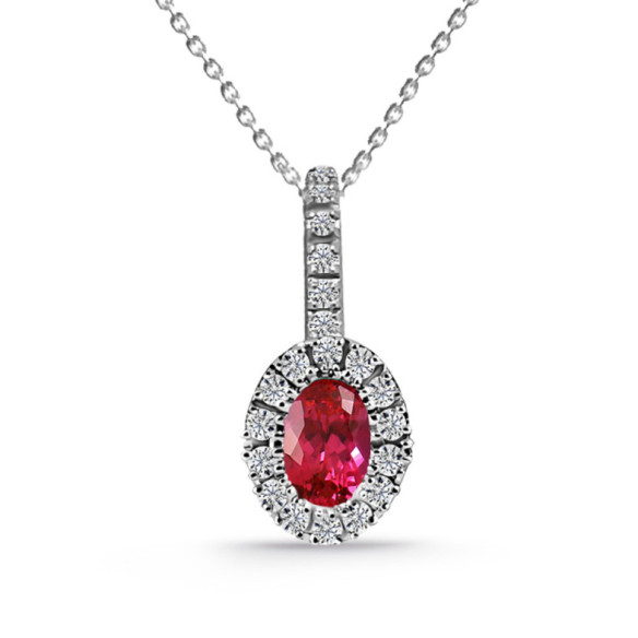 Ruby and Diamond Dalia White Gold Pendant - Red Stone Pendants