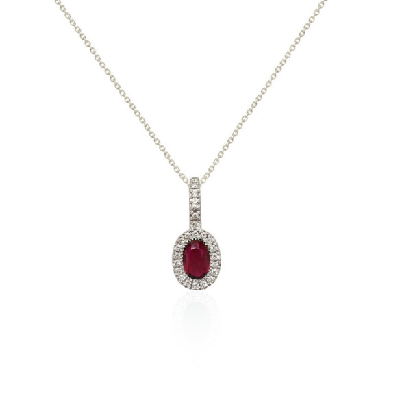 Colgante Rubí y Diamantes Oro Blanco Dalia - Colgantes de Piedras Roja