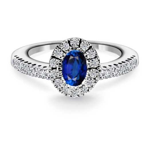 Anillo Zafiro y Diamantes Oro Blanco - Anillos de Zafiro