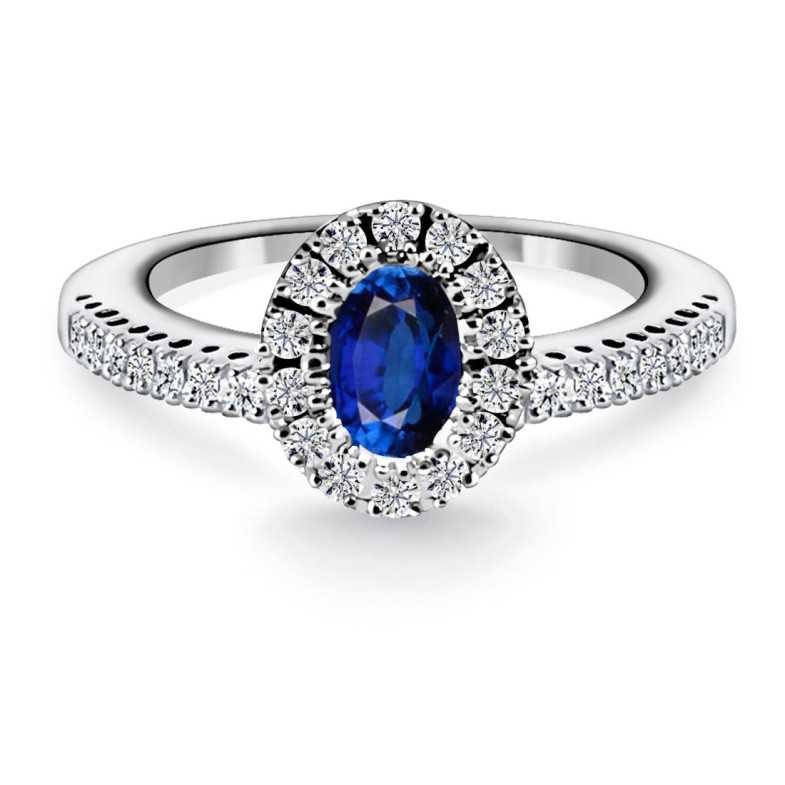 Anillo Zafiro y Diamantes Oro Blanco - Anillos de Zafiro