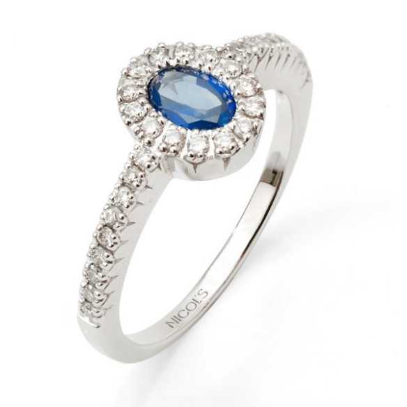 Anillo Zafiro y Diamantes Oro Blanco - Anillos de Zafiro