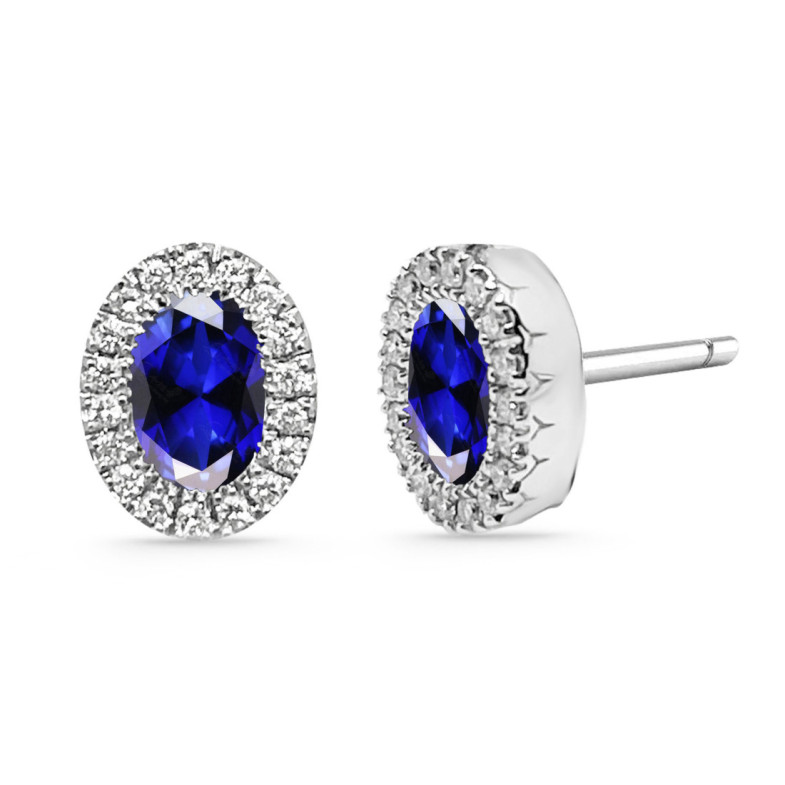 Diamond Earrings Sapphire DIAMOND COLOR OVAL BORDER - Sapphire earrings