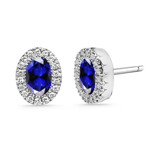 Diamond Earrings Sapphire DIAMOND COLOR OVAL BORDER - Sapphire earrings