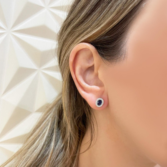 Diamond Earrings Sapphire DIAMOND COLOR OVAL BORDER - Sapphire earrings