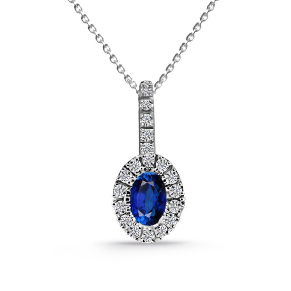 Pendente zaffiro e diamanti Dalia - Collane di pietre blu