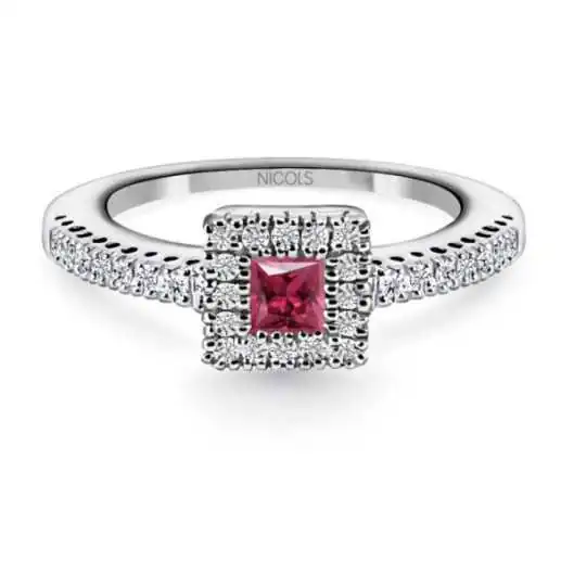 Anel Ruby e Diamantes Cor Orla Square - Anéis de rubi