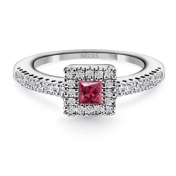 Anillo Rubí y Diamantes Diamond Color Orla Square - Anillos de Rubí