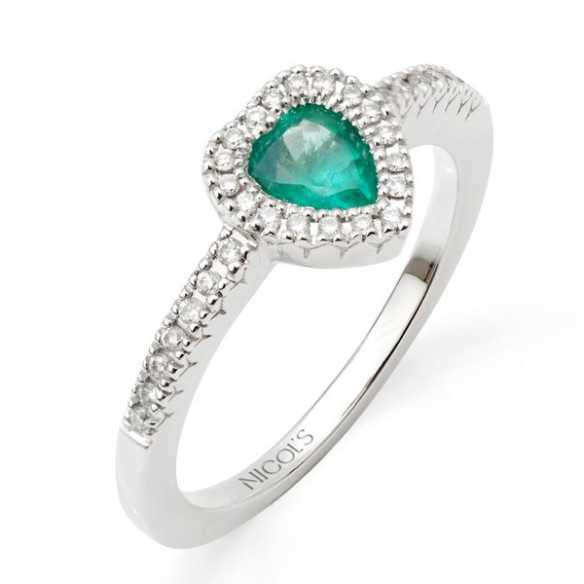 Emerald and Diamond Heart Ring Heart Diamond Color - Emerald rings