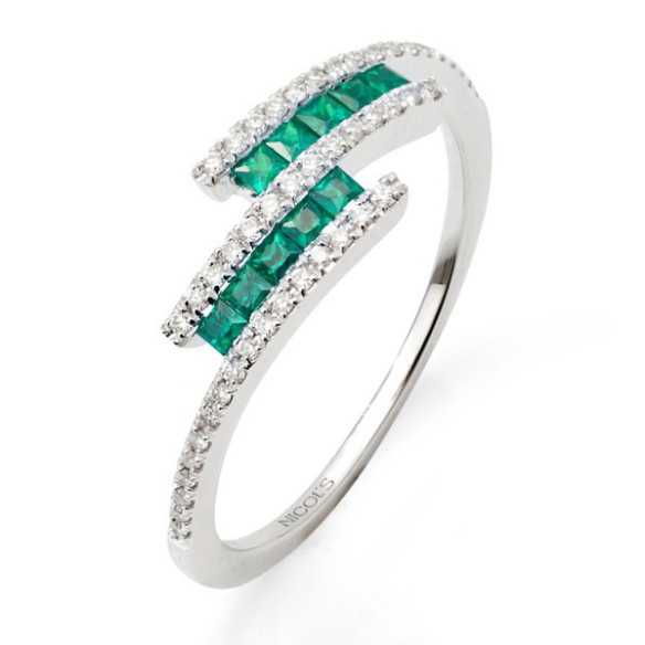 Anillo Brillantes y Esmeraldas Amelia 0.33 - Anillos de Esmeralda