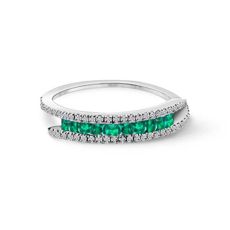 Anillo Esmeraldas y Brillantes Amelia 0.33 - Anillos de Esmeralda