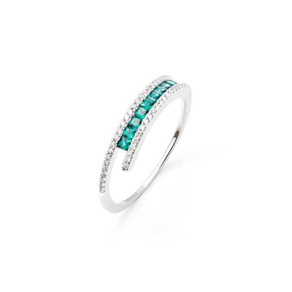 Anillo Esmeraldas y Brillantes Amelia 0.33 - Anillos de Esmeralda