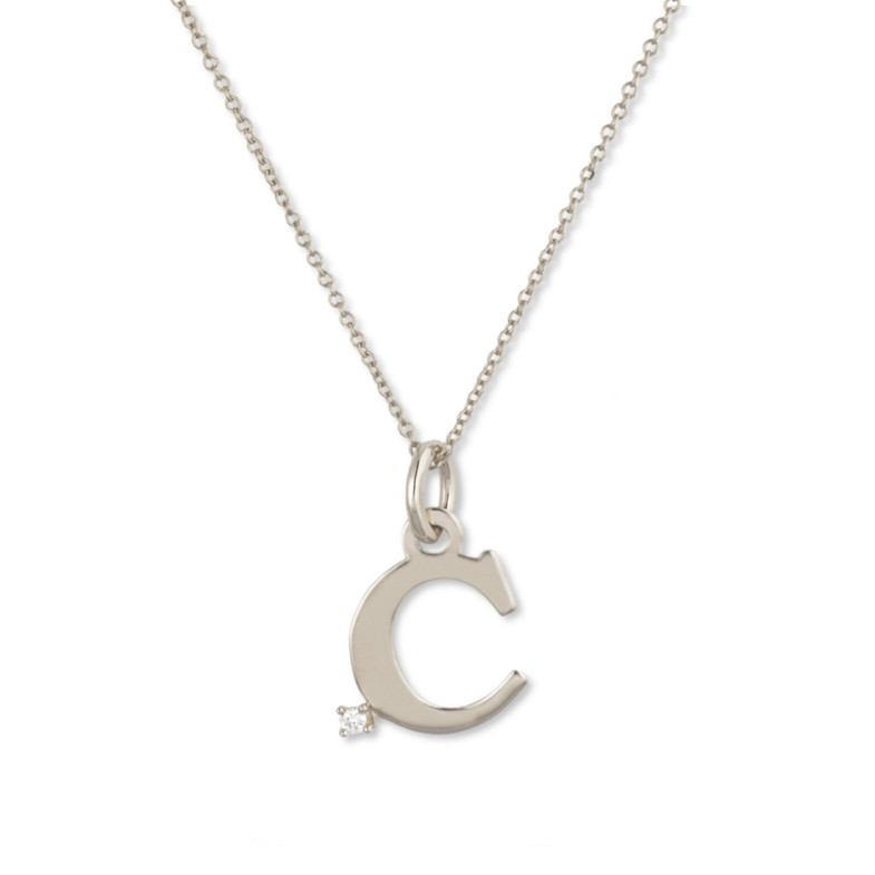 Collar Inicial C Dot Diamond - Lettres de diamant d'or initiales