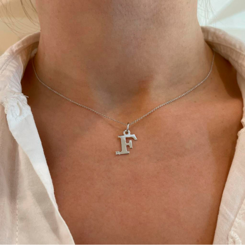 Collar Inicial F Dot Diamond - Lettres de diamant d'or initiales