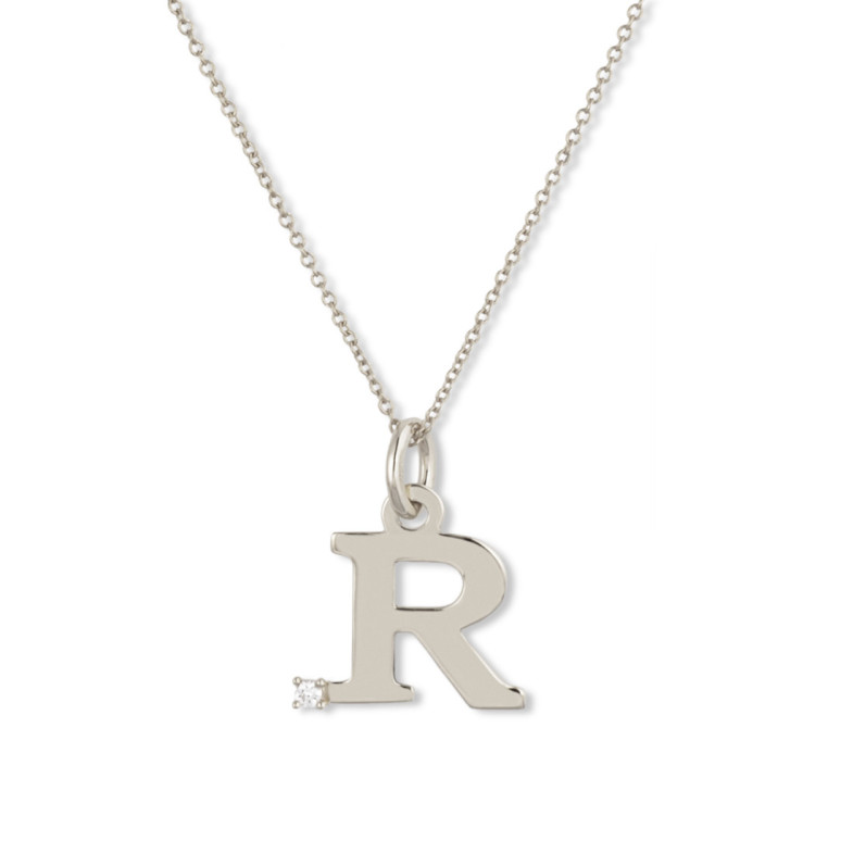 Collar Inicial R Dot Diamond - Lettres de diamant d'or initiales