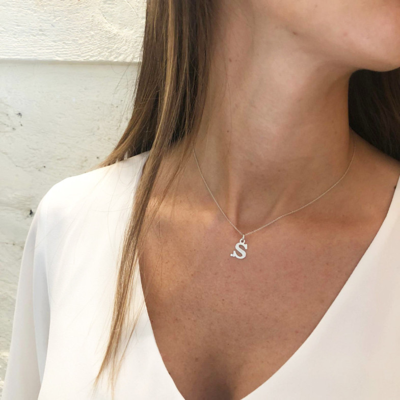 Collar Inicial S Dot Diamond - Lettres de diamant d'or initiales