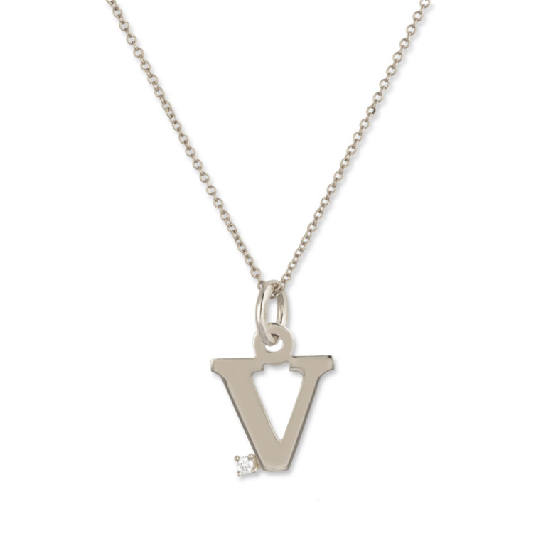 Collar Inicial V Dot Diamond - Lettres de diamant d'or initiales