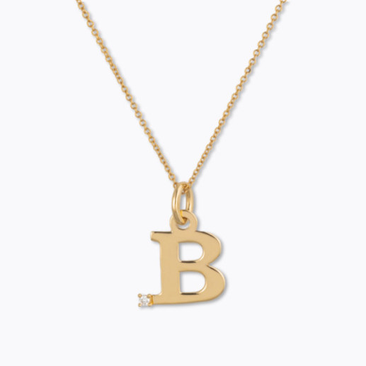 Erste Halskette B Dot Diamond - Anfangsgold-Diamantbuchstaben