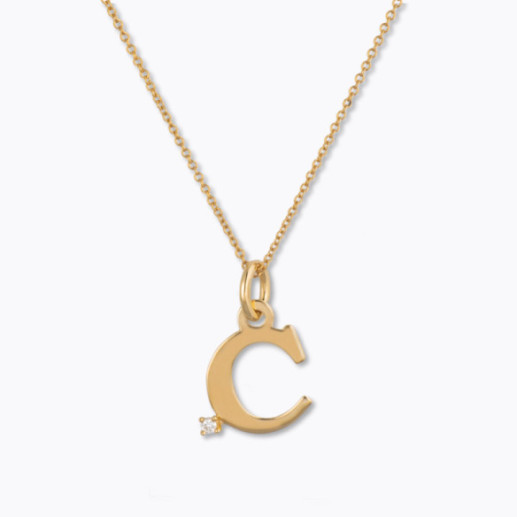Collar Inicial C Dot Diamond - Lettres de diamant d'or initiales 2