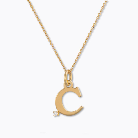 Erste Halskette C Dot Diamond - Anfangsgold-Diamantbuchstaben