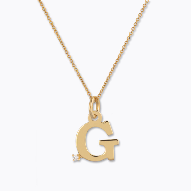 Initial G Necklace DOT DIAMOND - Initial Gold Diamond Letters