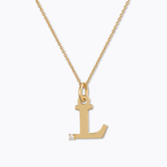 Erste Halskette L Dot Diamond - Anfangsgold-Diamantbuchstaben