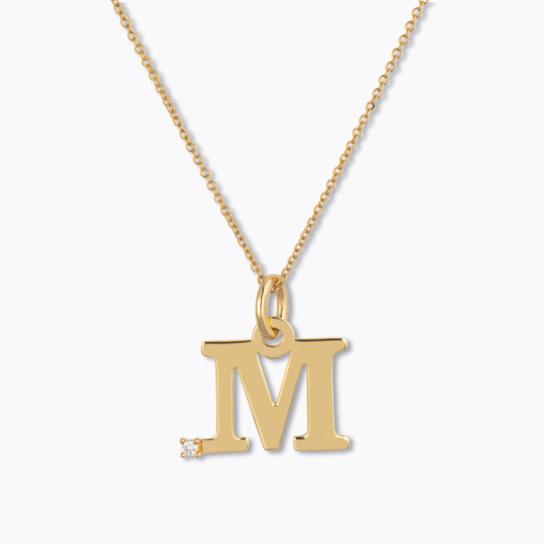 Collar Initial M DOT DIAMOND - Initial Gold Diamond Letters