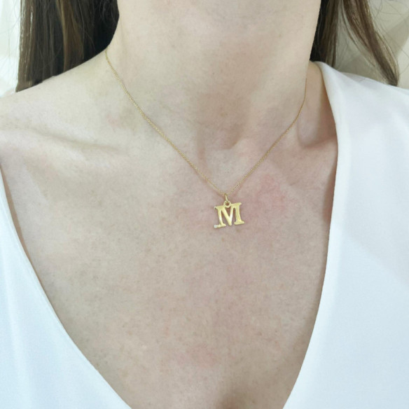 Collana con diamanti punto iniziale M - Initial Gold Diamond Letters
