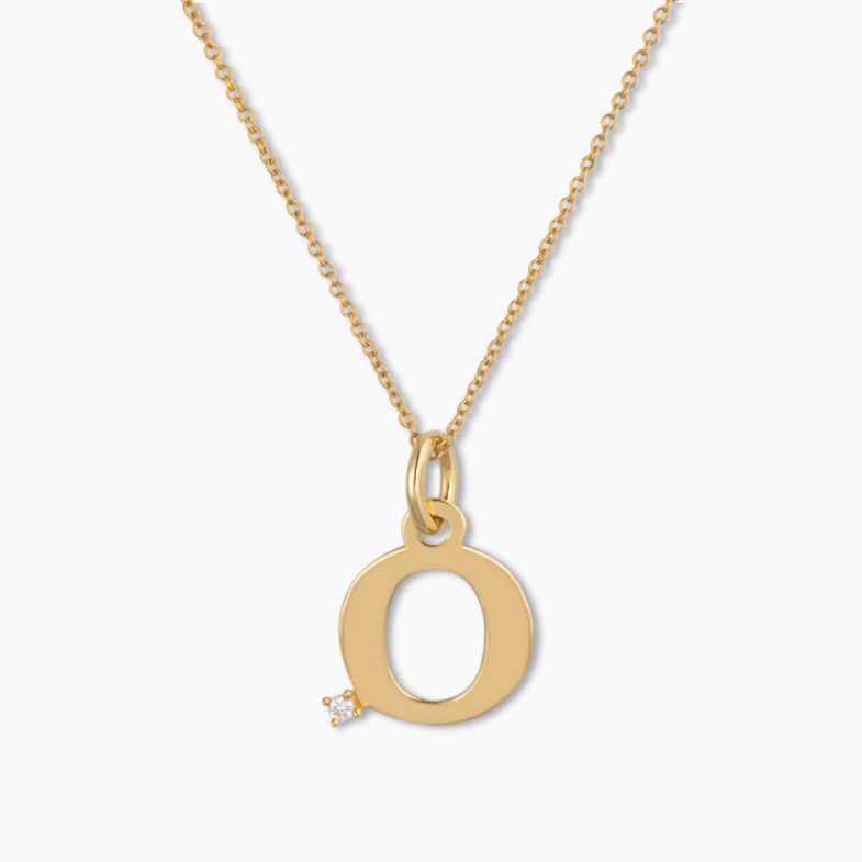 Collana di diamanti con iniziale O Dot - Initial Gold Diamond Letters