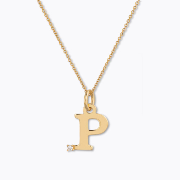 Collana con diamante punto P iniziale - Initial Gold Diamond Letters