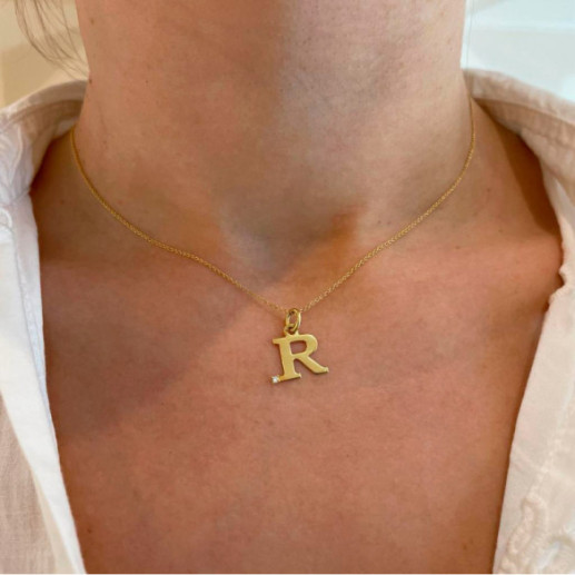 Collana con iniziale di diamanti punto R - Initial Gold Diamond Letters